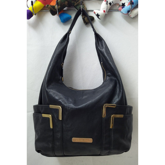 Michael Kors Black Leather Pockets Zipper Closure Hobo Shoulder Bag - Picture 3 of 16